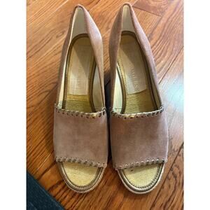 Jack Rogers Espadrille Wedge Sandals Size 8 Brown Suede Peep Toe Platform Summer
